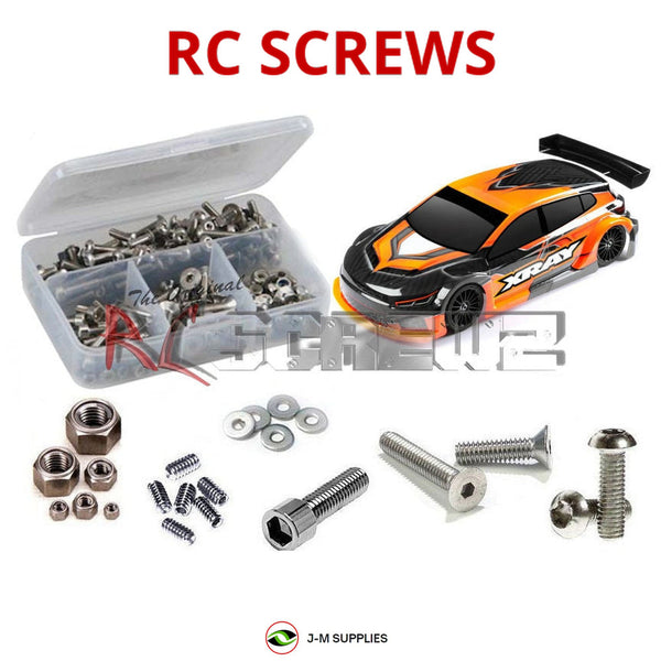 Representative image of an RCScrewZ stainless steel screw kit for Team XRAY X4F 2024 FWD 1/10th (#300203) RC Car; exact kit contents vary by RC model.