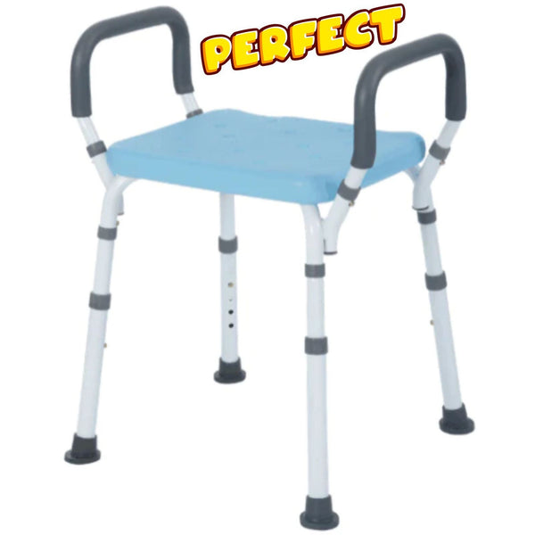 J-M SUPPLIES - Rhythm Healthcare Adjustable Shower Bench - Premium Blue, Padded Arms, Aluminum, 300lb Mobility Aids - B2200BL