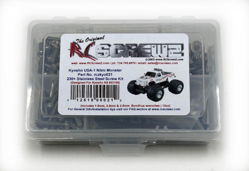 RCScrewZ Stainless Steel Screw Kit kyo021 for Kyosho USA-1 Nitro 1/8 GP 4WD Monster Truck Readyset (33155) | SET