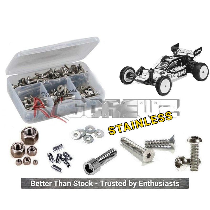 RCScrewZ metric conversion stainless steel screw kit for Team Losi XX CR Kinwald Edition 1/10 Electric 2WD Buggy (LOSA0027); representative kit artwork, contents vary by model