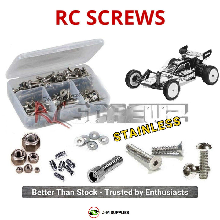 Representative image of an RCScrewZ stainless steel metric conversion screw kit for Team Losi XX CR Kinwald 1/10 Electric 2WD Buggy (LOSA0027); exact kit contents vary by RC model.