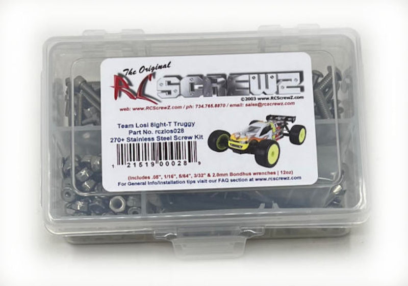 RCScrewZ Stainless Steel Screw Kit los028 for Losi 8IGHT-T Nitro RTR 1/8 4WD Off-Road Truggy (LOS04011) | SET