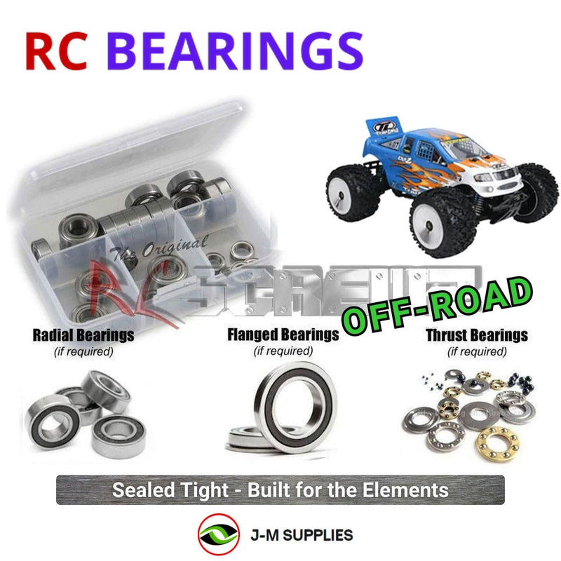 Representative image of an RCScrewZ rubber-sealed bearing kit for Losi Mini LST2 1/18 Electric 4WD Monster Truck (LOSB0217); exact bearing sizes and quantities vary by RC model.