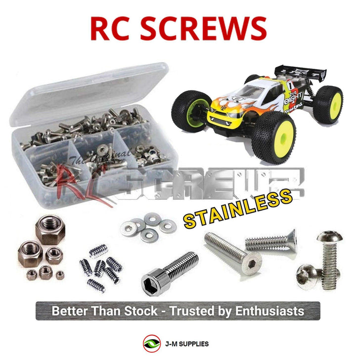 Representative image of an RCScrewZ stainless steel screw kit for Team Losi 8IGHT-T Race Roller 1/8 Nitro 4WD Truck (LOSA0802); exact kit contents vary by RC model.