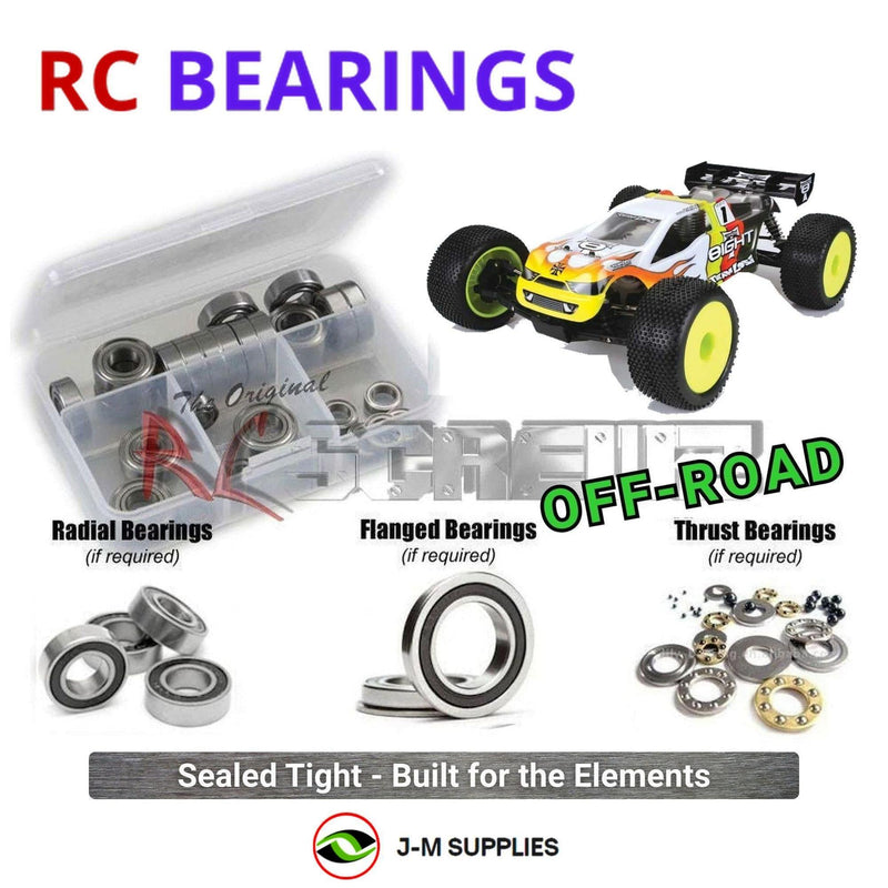 Representative image of an RCScrewZ rubber-sealed bearing kit for Team Losi 8IGHT-T Race Roller 1/8 Nitro 4WD Truck (LOSA0802); exact bearing sizes and quantities vary by RC model.