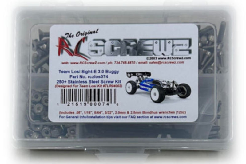 RCScrewZ Stainless Steel Screw Kit los074 for Team Losi Racing 8IGHT-E 3.0 Race Kit 1/8 Electric 4WD Off-Road Buggy (TLR04002) | SET