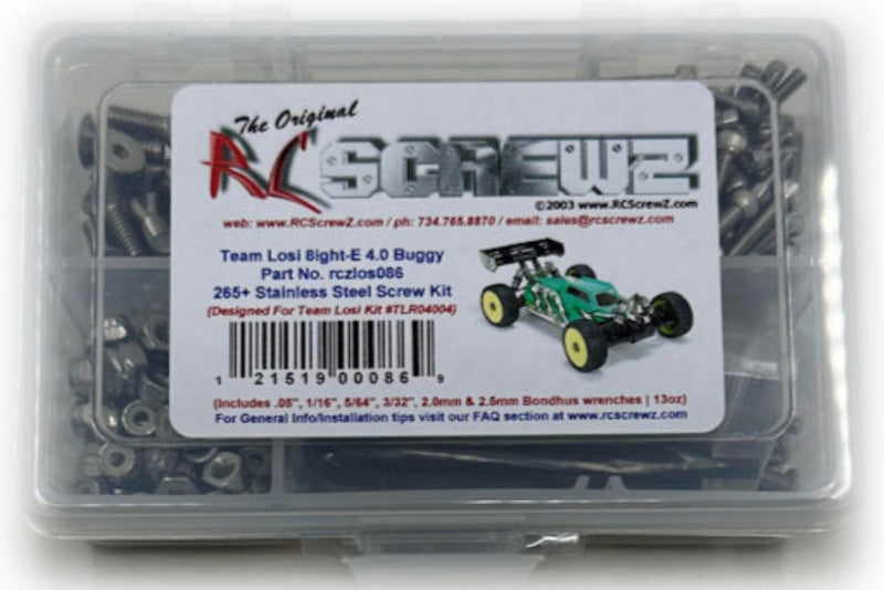 RCScrewZ Stainless Steel Screw Kit los086 for Team Losi Racing 8IGHT-E 4.0 Race Kit 1/8 Electric 4WD Off-Road Buggy (TLR04004) | SET