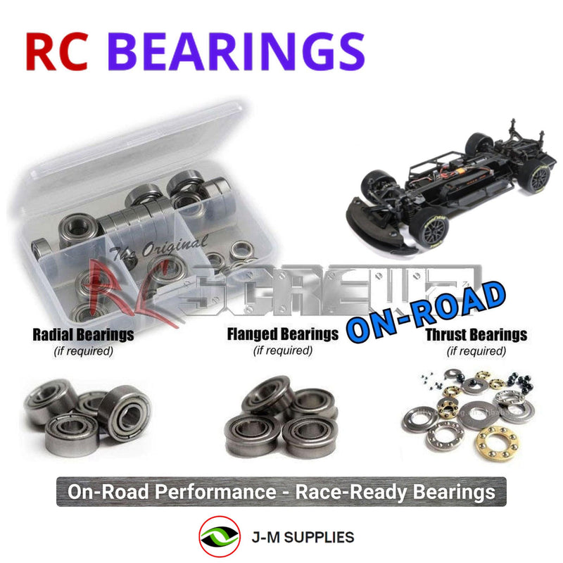 Representative image of an RCScrewZ metal-shielded bearing kit for Losi NASCAR 1/12 Electric 2S AWD On-Road Race Car (LOS11225XX); exact bearing sizes and quantities vary by RC model.