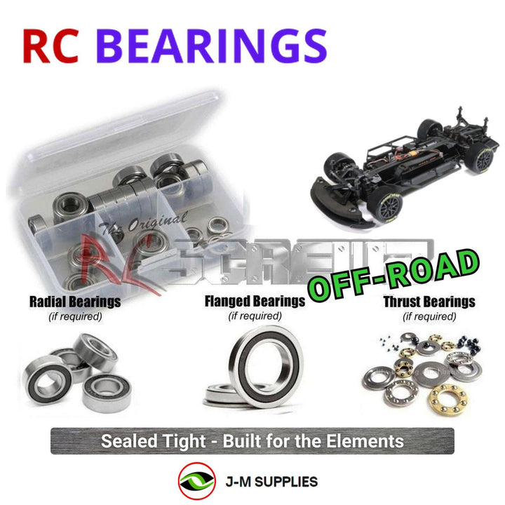 Representative image of an RCScrewZ rubber-sealed bearing kit for Losi NASCAR 1/12 Electric 2S AWD On-Road Race Car (LOS11225XX); exact bearing sizes and quantities vary by RC model.