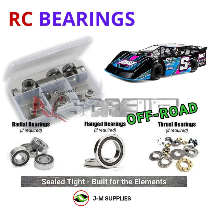 Representative image of an RCScrewZ rubber-sealed bearing kit for Losi 22S Dirt Late Model 1/10 Electric 2WD Race Car (LOS-2167); exact bearing sizes and quantities vary by RC model.