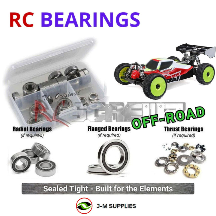 Representative image of an RCScrewZ rubber-sealed bearing kit for Losi 8IGHT-XE 1/8 Electric 4S 4WD RTR Race Buggy (LOS04018); exact bearing sizes and quantities vary by RC model.