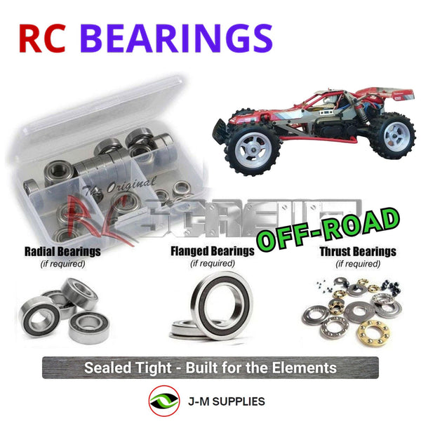 Representative image of an RCScrewZ rubber-sealed bearing kit for Marui Samurai 4WD 1/10 Electric Off-Road Buggy (MT60-RC10); exact bearing sizes and quantities vary by RC model.