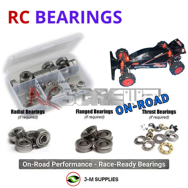 Representative image of an RCScrewZ metal-shielded bearing kit for Marui Ninja 4WD 1/10 Electric Off-Road Buggy; exact bearing sizes and quantities vary by RC model.