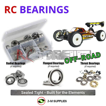 Representative image of an RCScrewZ rubber-sealed bearing kit for Mayako MX8E-24MPC/24R 1/8 Electric Buggy (MYE0377-24R); exact bearing sizes and quantities vary by RC model.