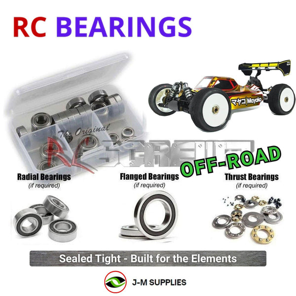 Representative image of an RCScrewZ rubber-sealed bearing kit for Mayako MX8E-24MPC/24R 1/8 Electric Buggy (MYE0377-24R); exact bearing sizes and quantities vary by RC model.