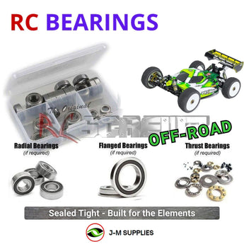 Representative image of an RCScrewZ rubber-sealed bearing kit for Mayako MX8E-25 1/8 Electric Off-Road Buggy (MYE0377-25); exact bearing sizes and quantities vary by RC model.