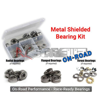 RCScrewZ metal shielded RC bearing kit main image for on-road performance with sample bearing case and bearing types