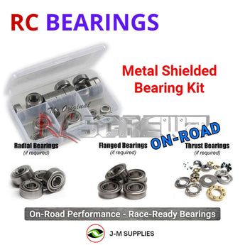 RCScrewZ metal shielded RC bearing kit main image for on-road performance with sample bearing case and bearing types