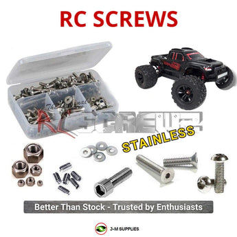 Representative image of an RCScrewZ stainless steel screw kit for MJX Hyper Go 1/10 4WD Electric Monster Truck (10208 V2); exact kit contents vary by RC model.
