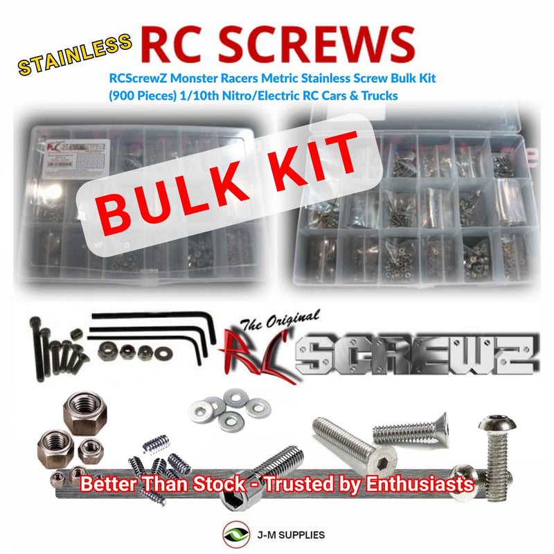 RCScrewZ Monster Racers Metric Stainless Screw Bulk Kit - 1/10th Scale RC (900 Pieces) (mrm001)