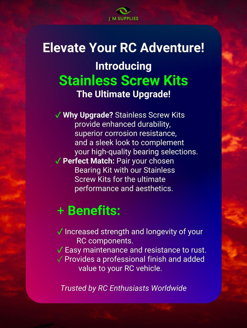 Complete your RC refresh by pairing bearing kits with RCScrewZ stainless screw kits for durability maintenance and appearance