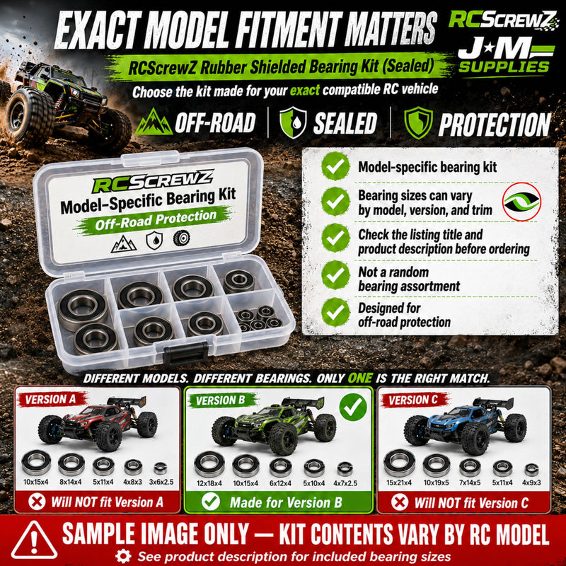 Exact RC model fitment matters for rubber shielded bearing kits because bearing sizes vary by model version and trim