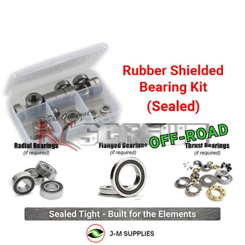 RCScrewZ rubber shielded RC bearing kit main image for off-road performance with sample bearing case and bearing types