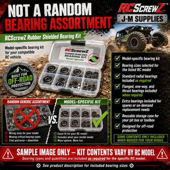 RCScrewZ rubber shielded RC bearing kit main image for off-road performance with sample bearing case and bearing types