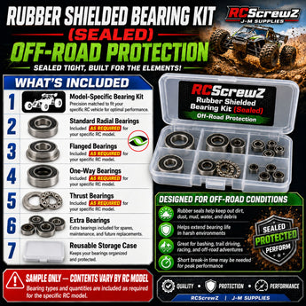 Representative image of an RCScrewZ rubber-sealed bearing kit for Team Associated RC8T4.2e Team Kit 1/8 Electric 4WD Off-Road Truck (#80958); exact bearing sizes and quantities vary by RC model.