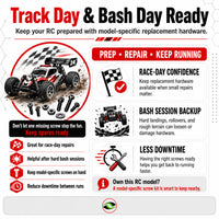 J-M SUPPLIES RC screw kit image for keeping replacement hardware ready for track days, bash sessions, and RC repairs.