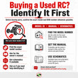J-M SUPPLIES RC screw kit guide reminding used RC buyers to confirm the exact model number, manual, or schematics before ordering parts.