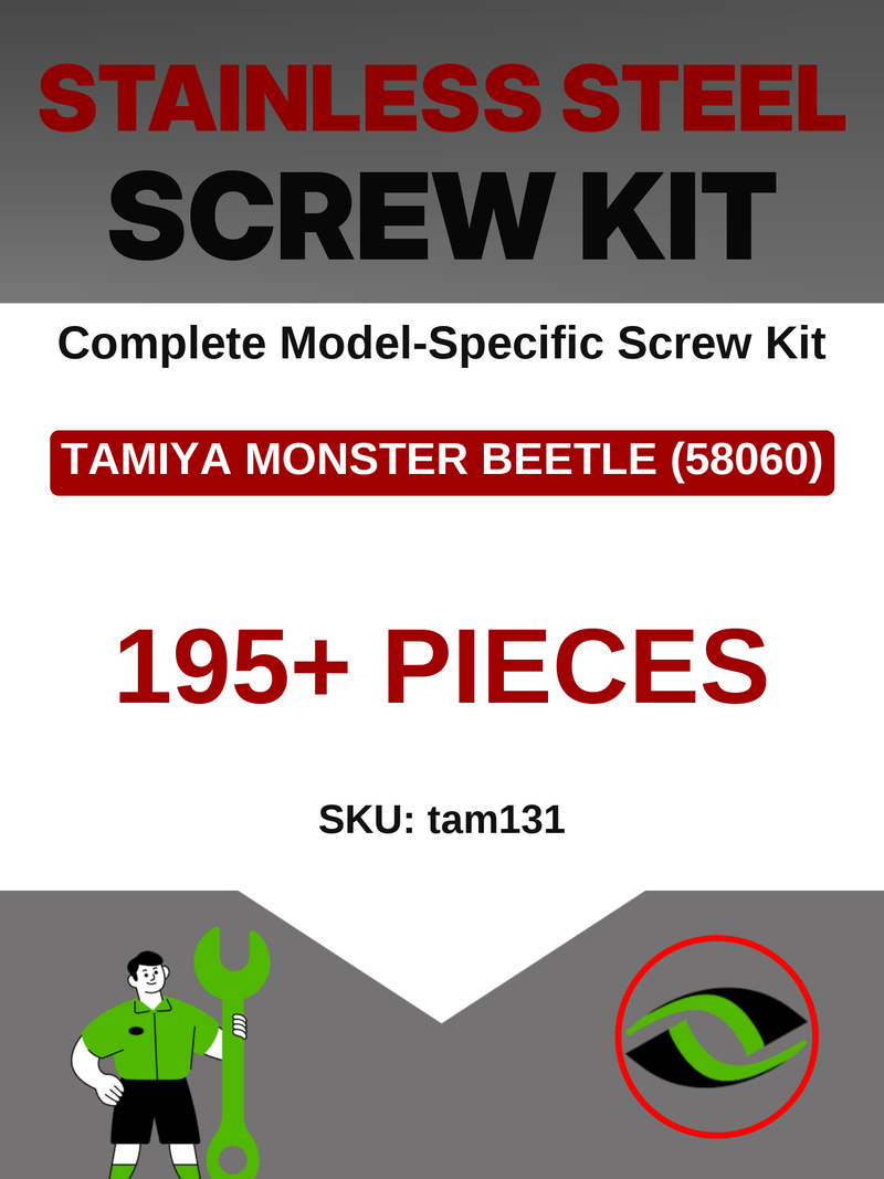 RCScrewZ stainless steel screw kit tam131 for Tamiya Monster Beetle (58060): 195+ pieces. Complete model-specific screw kit.