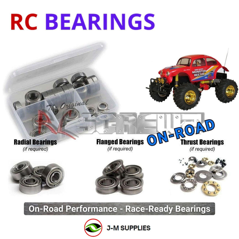 Representative image of an RCScrewZ metal-shielded bearing kit for Tamiya Monster Beetle 1/10 Electric 2WD Truck (58060); exact bearing sizes and quantities vary by RC model.