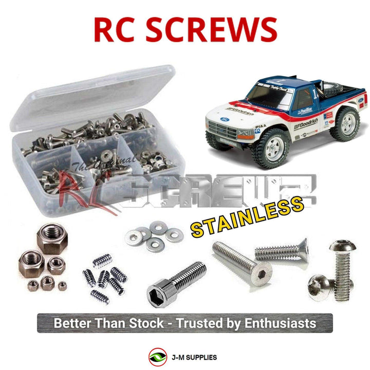 Representative image of an RCScrewZ stainless steel screw kit for Tamiya Ford F-150 Baja 1/10 Electric 4WD Truck (58495); exact kit contents vary by RC model.