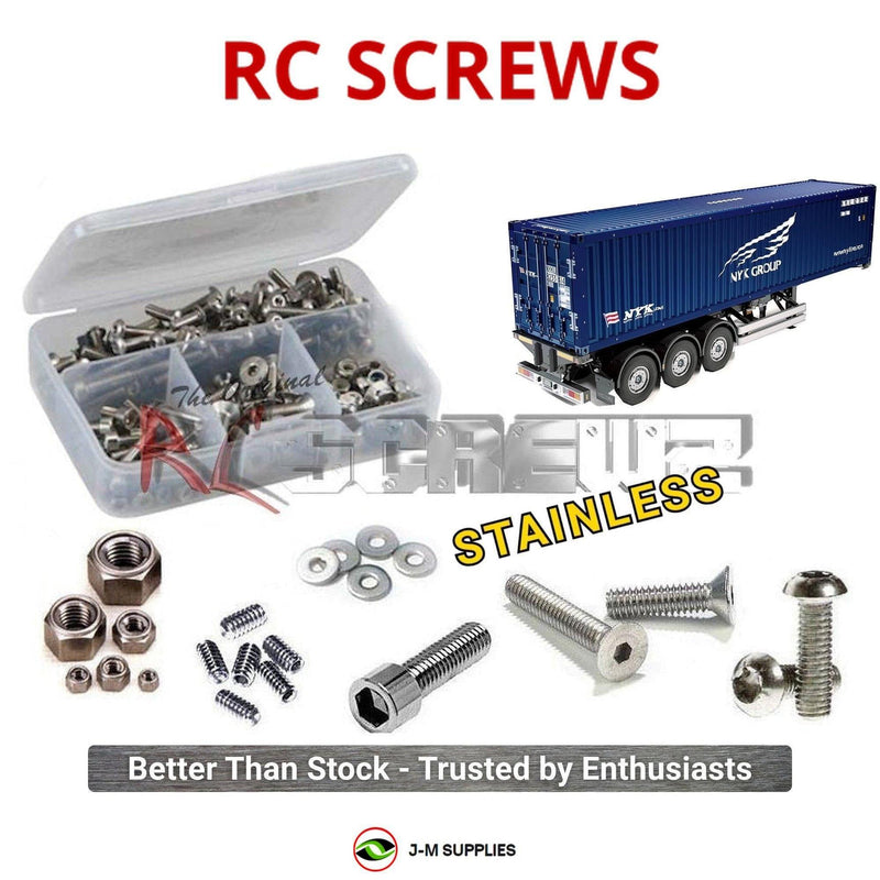 Representative image of an RCScrewZ stainless steel screw kit for Tamiya NYK Container 1/14 Truck Trailer (56330); exact kit contents vary by RC model.