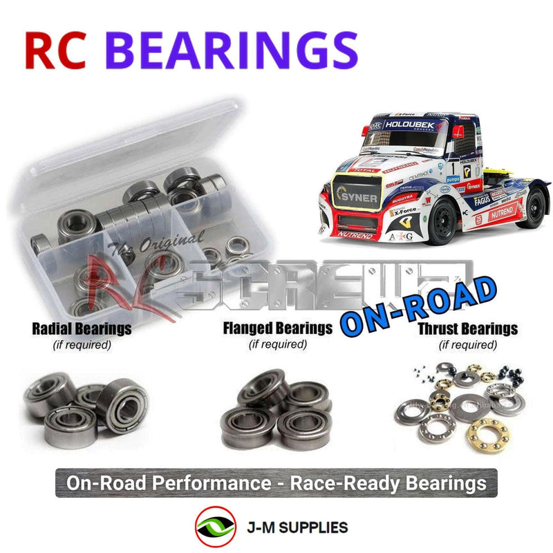 Representative image of an RCScrewZ metal-shielded bearing kit for Tamiya Buggyra Fat Fox 1/14 Electric 4WD Racing Truck (58661); exact bearing sizes and quantities vary by RC model.
