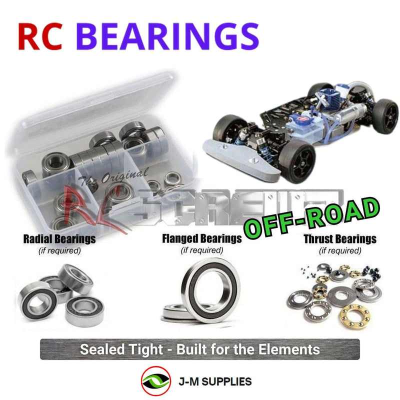 Representative image of an RCScrewZ rubber-sealed bearing kit for Tamiya TG10-Mk.1 Pro 1/10 Nitro 4WD Chassis (44020); exact bearing sizes and quantities vary by RC model.