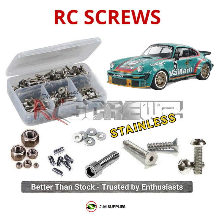Representative image of an RCScrewZ stainless steel screw kit for Tamiya Porsche 934 (1976) 50th Anniversary 1/10 RWD Car (47524); exact kit contents vary by RC model.