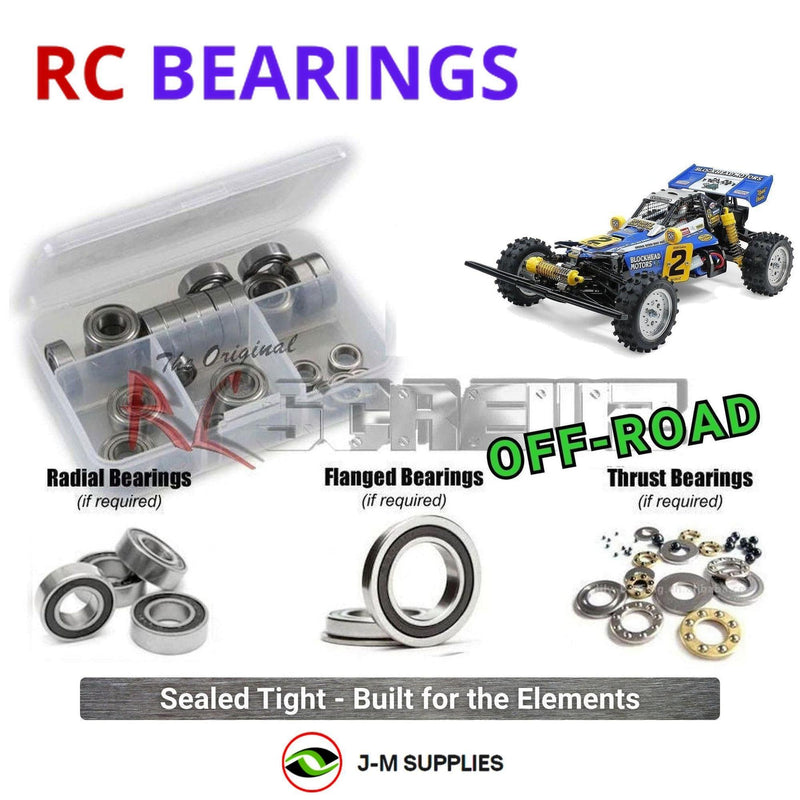 Representative image of an RCScrewZ rubber-sealed bearing kit for Tamiya Hotshot II Blockhead 1/10 Electric 4WD Buggy (58710); exact bearing sizes and quantities vary by RC model.