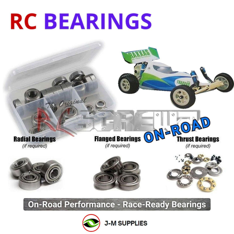 Representative image of an RCScrewZ metal-shielded bearing kit for Traxxas TRX-1 Legacy 1/10 Electric 2WD Buggy; exact bearing sizes and quantities vary by RC model.