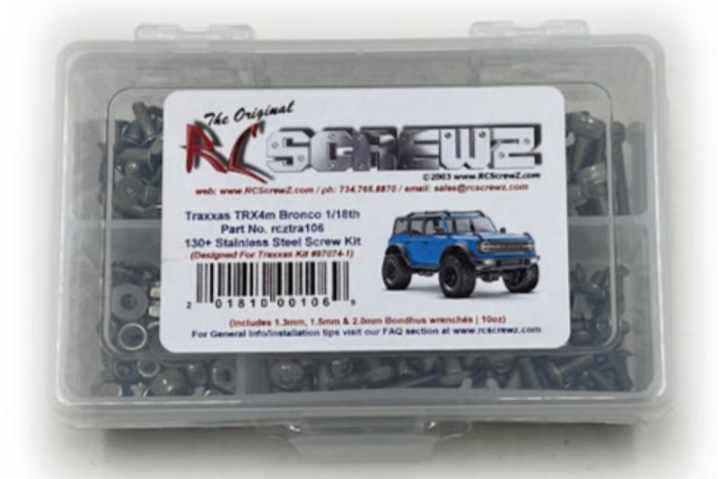 RCScrewZ Stainless Steel Screw Kit tra106 for Traxxas TRX-4M Ford Bronco 1/18 Electric 4WD Trail Crawler (97074-1) | SET