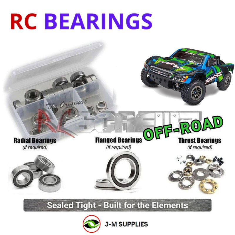 Representative image of an RCScrewZ rubber-sealed bearing kit for Traxxas Slash 4X4 Ultimate VXL 1/10 SCT (68277-4); exact bearing sizes and quantities vary by RC model.