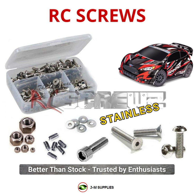 Representative image of an RCScrewZ stainless steel screw kit for Traxxas Ford Fiesta ST Rally BL-2S 1/10 AWD (74154-4); exact kit contents vary by RC model.