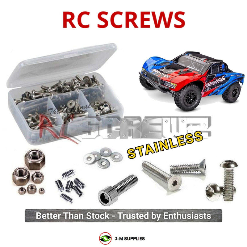 Representative image of an RCScrewZ stainless steel screw kit for Traxxas Slash 4X4 Brushless 1/10 4WD SCT (68454-4); exact kit contents vary by RC model.