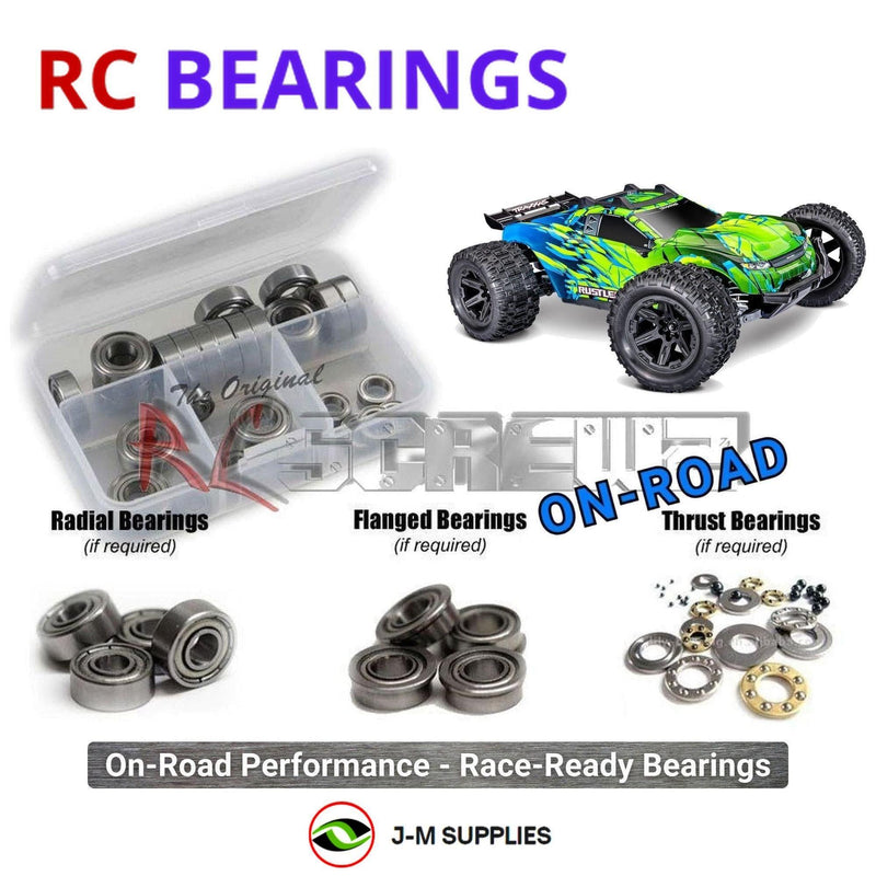 Representative image of an RCScrewZ metal-shielded bearing kit for Traxxas Rustler 4X4 Brushless 1/10 4WD Stadium (67464-4); exact bearing sizes and quantities vary by RC model.