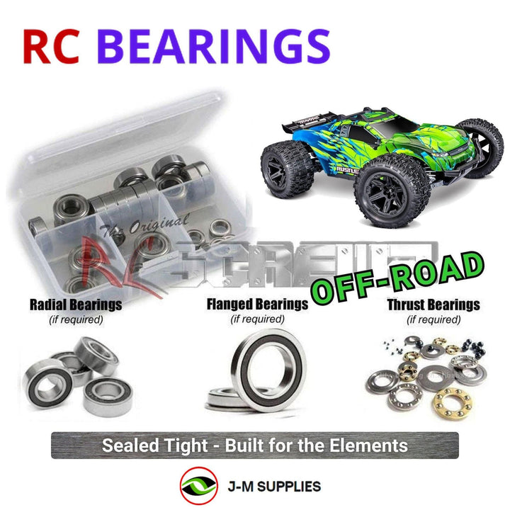 Representative image of an RCScrewZ rubber-sealed bearing kit for Traxxas Rustler 4X4 Brushless 1/10 4WD Stadium (67464-4); exact bearing sizes and quantities vary by RC model.