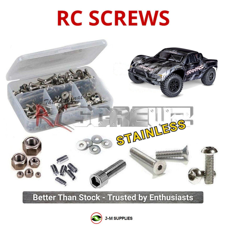 Representative image of an RCScrewZ stainless steel screw kit for Traxxas Slash 2WD Brushless 1/10 Electric SCT (58434-4); exact kit contents vary by RC model.