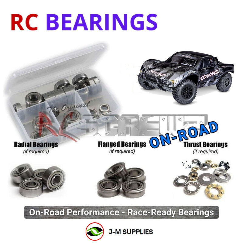 Representative image of an RCScrewZ metal-shielded bearing kit for Traxxas Slash 2WD Brushless 1/10 Electric SCT (58434-4); exact bearing sizes and quantities vary by RC model.