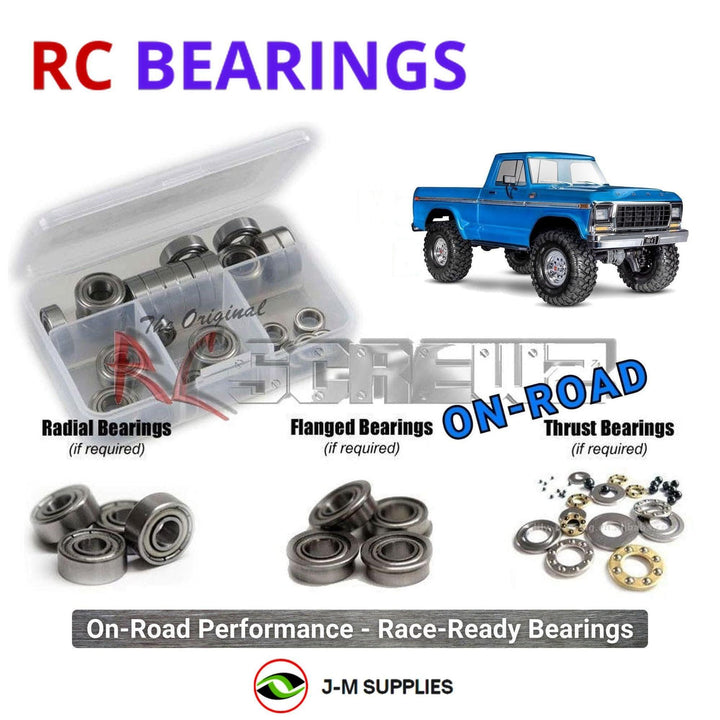 Representative image of an RCScrewZ metal-shielded bearing kit for Traxxas TRX-4 1979 Ford F-150 1/10 4WD Crawler (92144-4); exact bearing sizes and quantities vary by RC model.