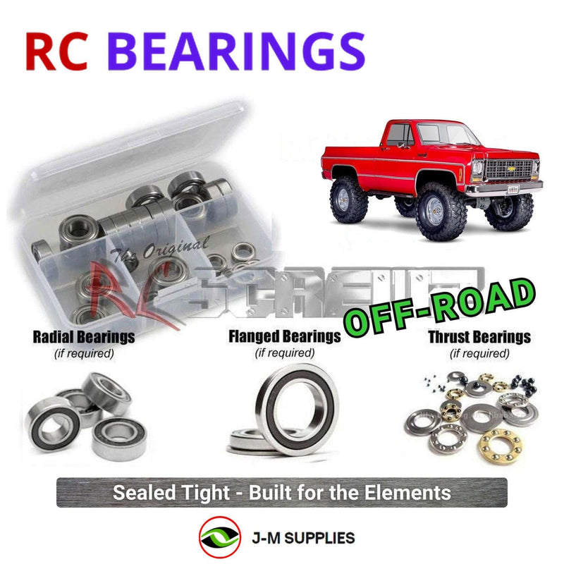 Representative image of an RCScrewZ rubber-sealed bearing kit for Traxxas TRX-4 1979 Chevrolet K10 1/10 4WD Crawler (92154-4); exact bearing sizes and quantities vary by RC model.